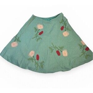 100% Silk Skirt Vintage Embroidered A Line Skater Skirt Side Zipper Women’s 8